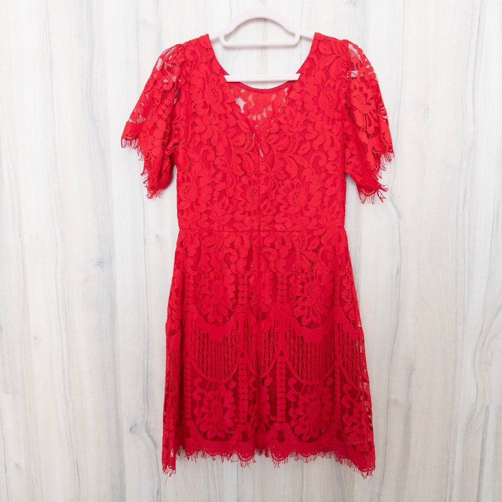 Lulus Womens Lace Mini Dress Size M Red Sheath Floral Cocktail Romantic Feminine - Picture 6 of 8